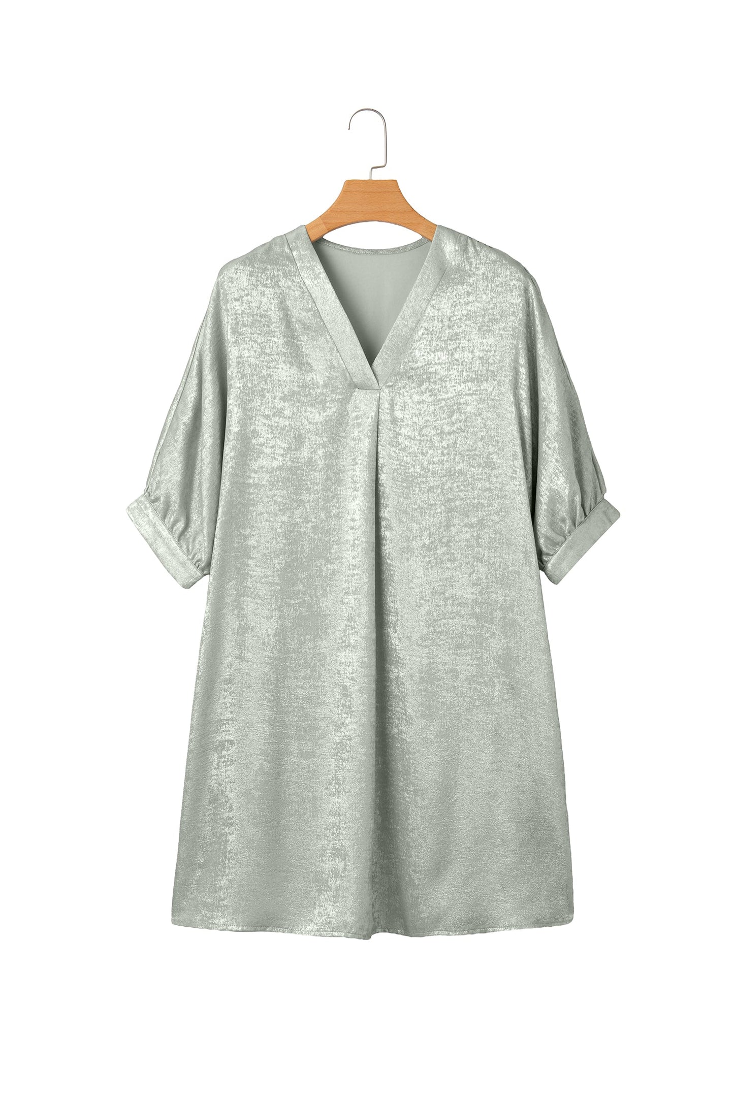 Metallic V-Neck Short Sleeve Mini Dress