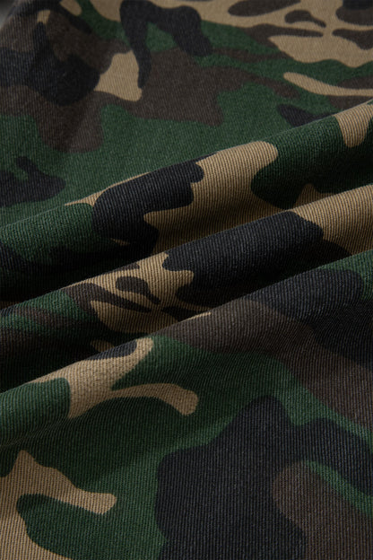 Camo Denim Patch Pocket Drawstring Barrel Leg Jeans