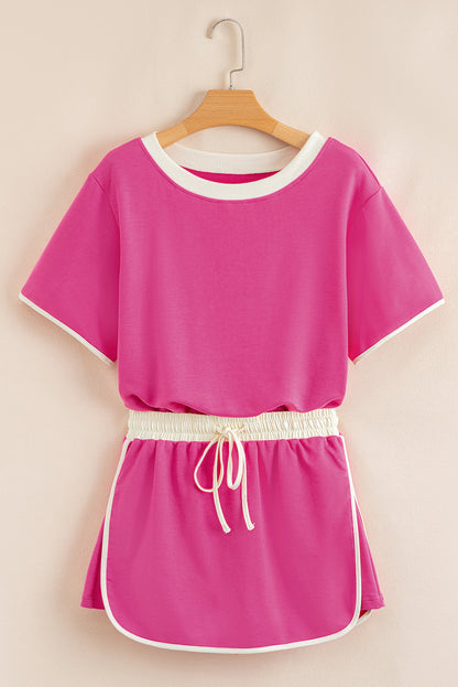 Colorblock Short Sleeve T-Shirt and Skort Set