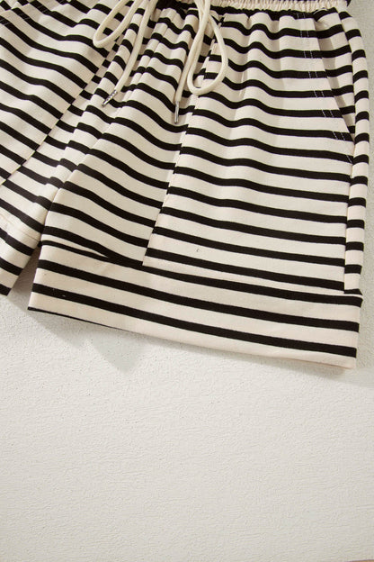 Stripe Colorblock Zip Polo & Drawstring Shorts Set
