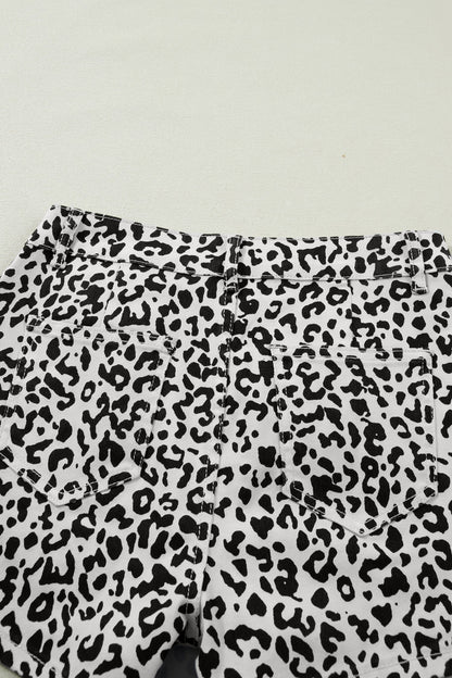 Leopard Denim Buttoned Overlap Shorts