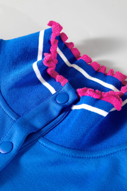 Contrast Frilled Trim Buttoned Collar Short Sleeve Top