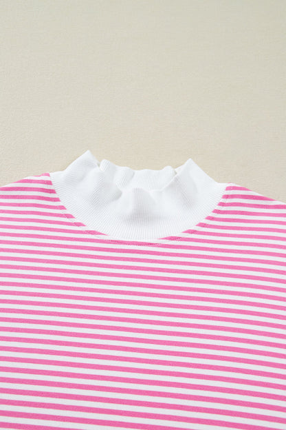 Stripe Oversize Mock Neck Sweatshirt & Shorts Set