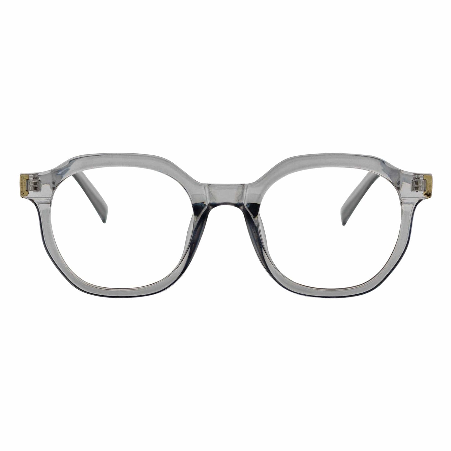 DARIO - Classic Round Horn Rimmed Blue Light Glasses Clear Gray Clear Lens