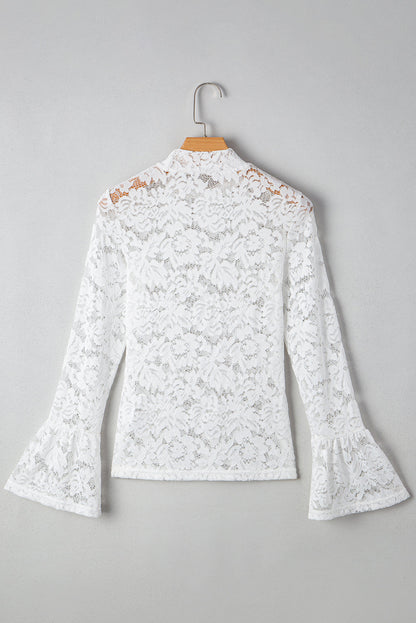 Solid Lace Crochet Bell Sleeve Blouse