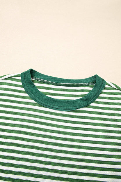 Plus Size Stripe Thermal Reverse Seam Patchwork Top