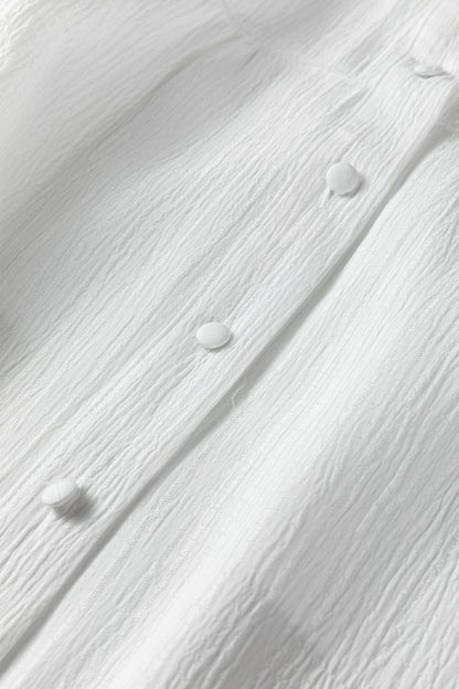 Solid Crinkled Lantern Sleeve Buttoned Shirt