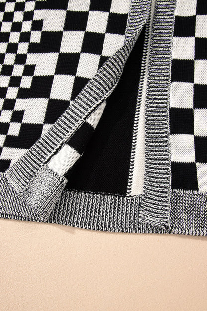 Plus Size Checker Drop Shoulder Open Front Cardigan