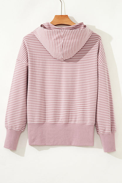 Stripe Thumbhole Sleeve Side Slit Drop Shoulder Hoodie