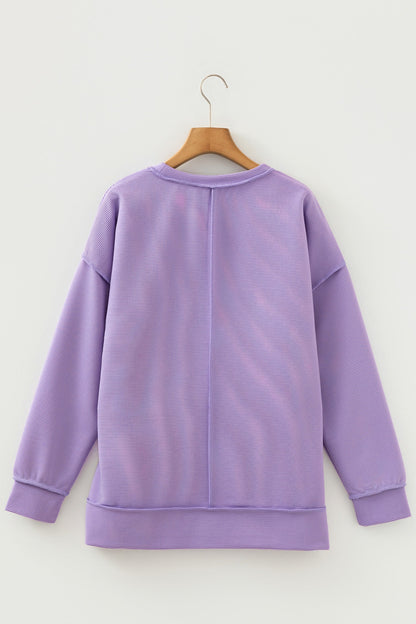 Ribbed Exposed Seam Drop Shoulder Pullover