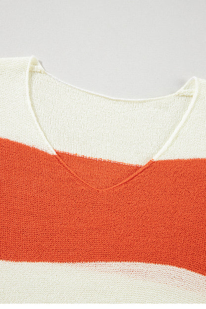 Colorblock Stripe Drop Shoulder Bubble Sleeve Sweater