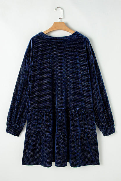 Plus Size Textured Velvet Buttoned Tiered Dress