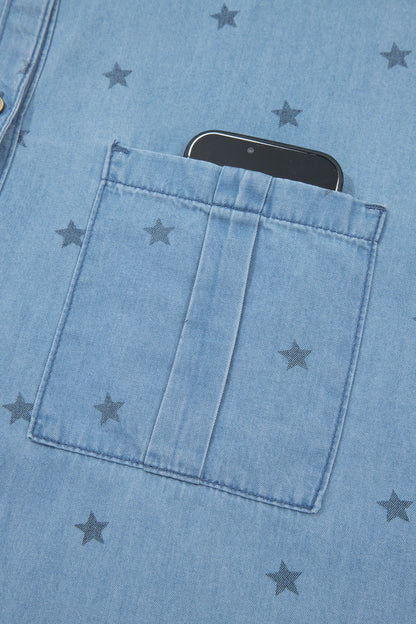 Star Denim Double Chest Pocket Short Sleeve Shirt