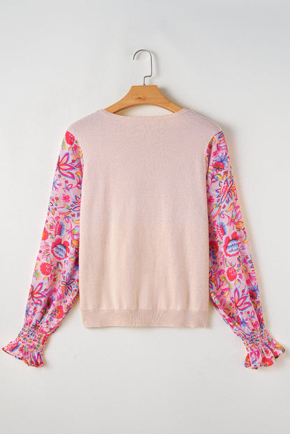 Floral Patchwork Smocked Lantern Sleeve Top