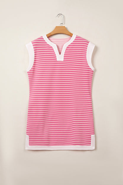 Stripe Colorblock Notched Neck Sleeveless Mini Dress