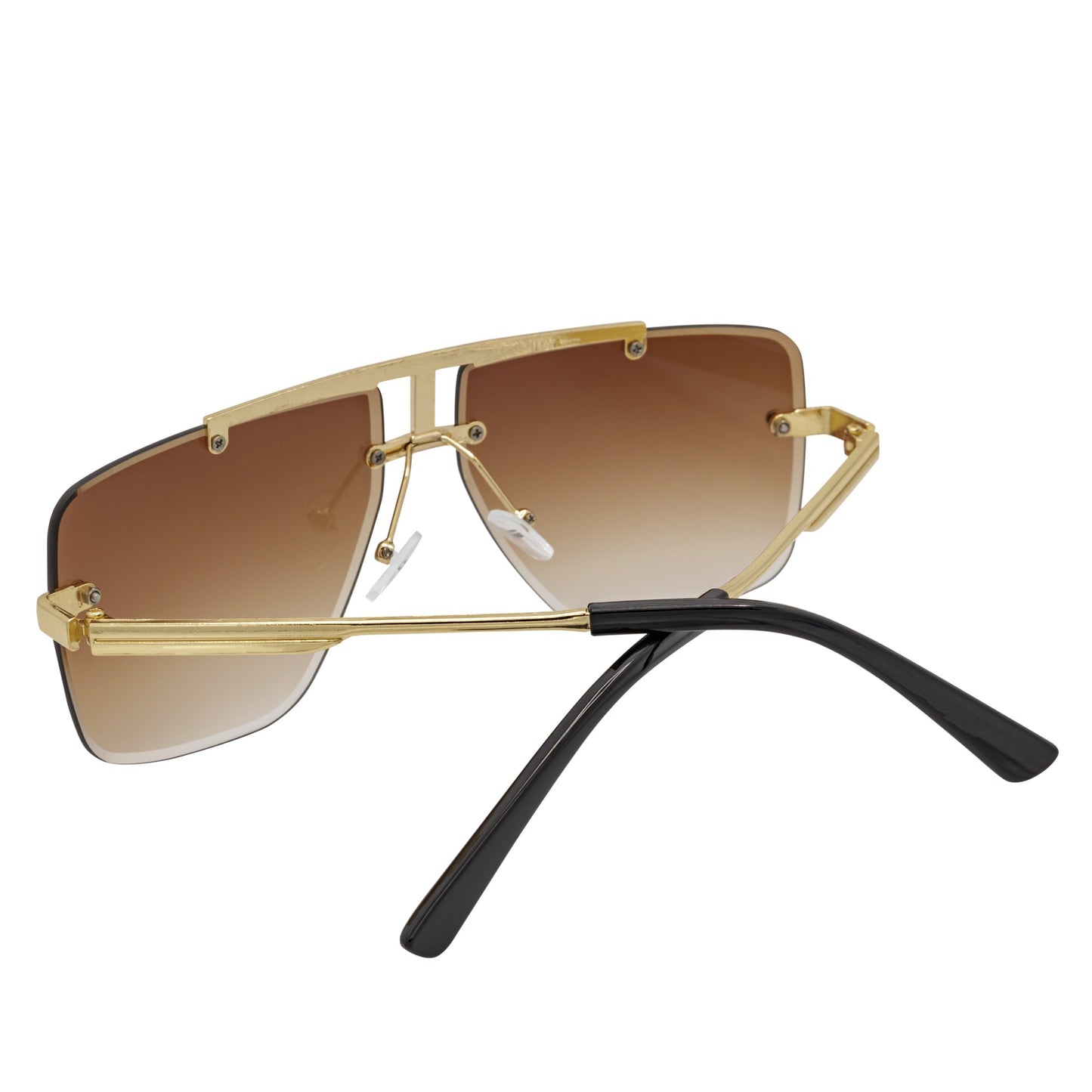 DIRECTOR - Rimless Metal Flat Top Aviator Sunglasses Gold Brown Fade Lens