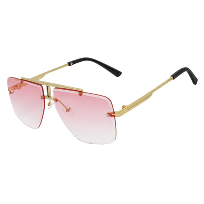 DIRECTOR - Rimless Metal Flat Top Aviator Sunglasses Gold Pink Fade Lens