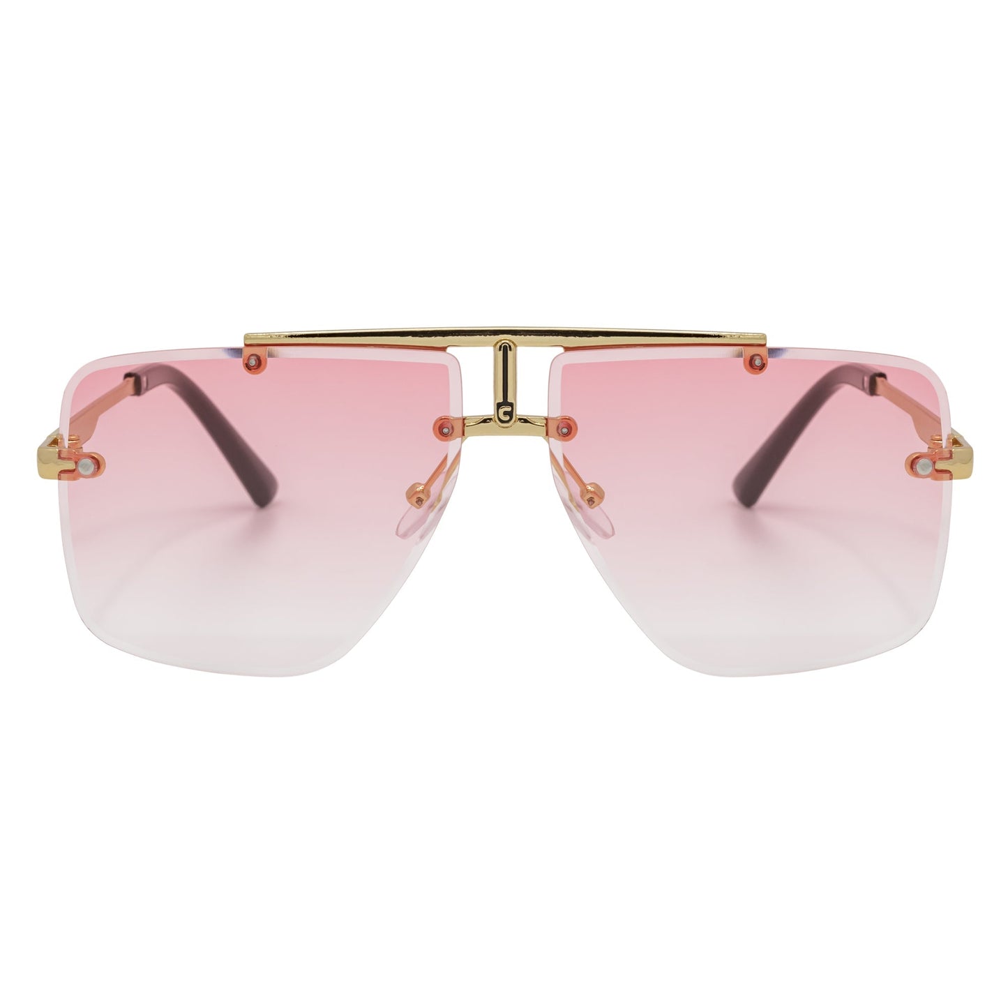 DIRECTOR - Rimless Metal Flat Top Aviator Sunglasses Gold Pink Fade Lens