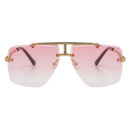 DIRECTOR - Rimless Metal Flat Top Aviator Sunglasses Gold Pink Fade Lens