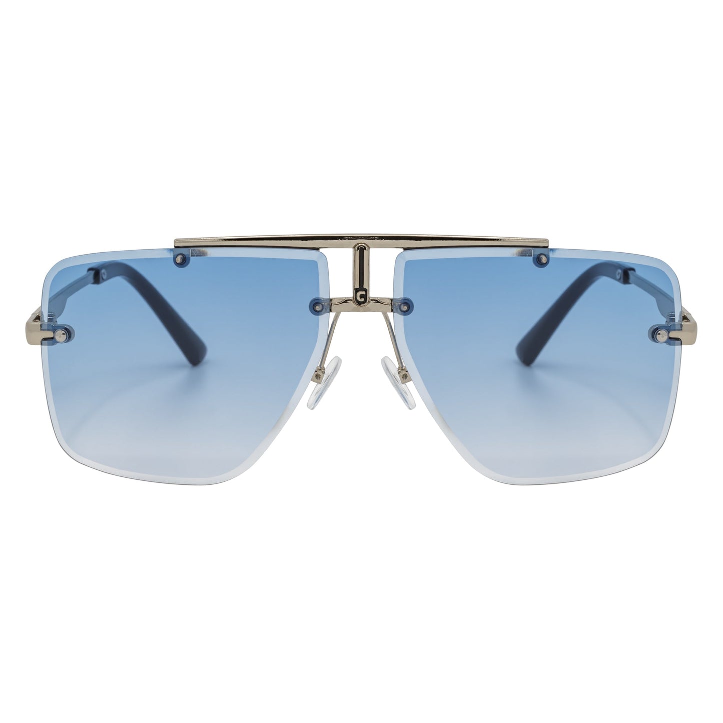 DIRECTOR - Rimless Metal Flat Top Aviator Sunglasses Silver Blue Fade Lens