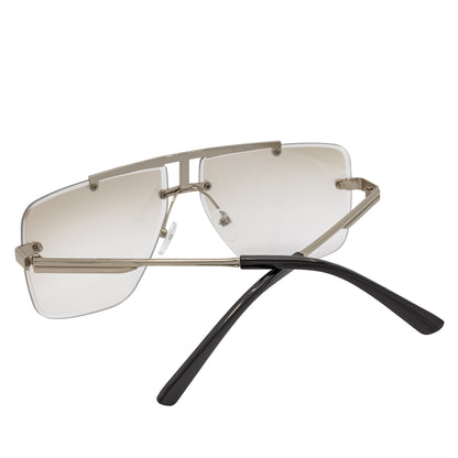 DIRECTOR - Rimless Metal Flat Top Aviator Silver Clear Lens Glasses