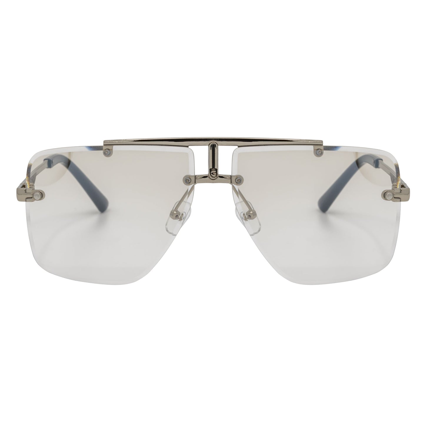 DIRECTOR - Rimless Metal Flat Top Aviator Silver Clear Lens Glasses