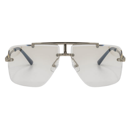 DIRECTOR - Rimless Metal Flat Top Aviator Silver Clear Lens Glasses