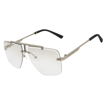DIRECTOR - Rimless Metal Flat Top Aviator Silver Clear Lens Glasses