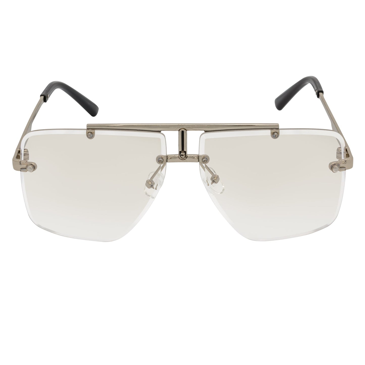 DIRECTOR - Rimless Metal Flat Top Aviator Silver Clear Lens Glasses