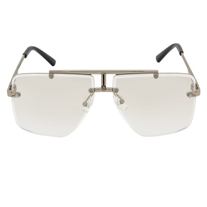 DIRECTOR - Rimless Metal Flat Top Aviator Silver Clear Lens Glasses