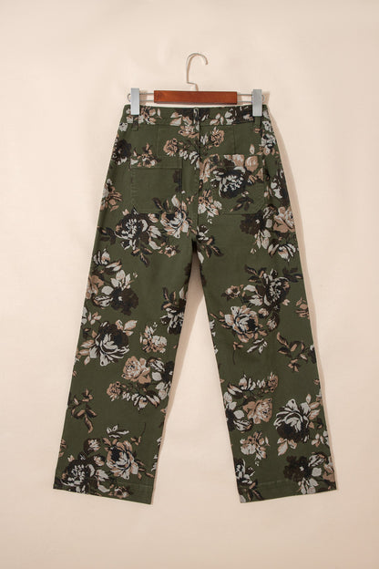 Floral Denim Patch Pocket Straight Leg Jeans