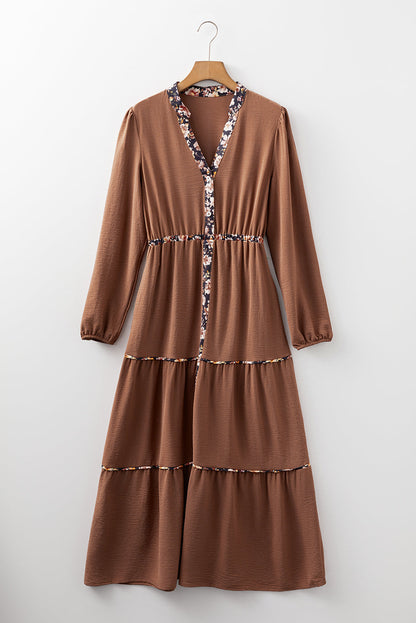 Floral Patchwork Long Sleeve Maxi Dress
