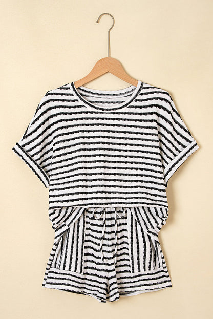 Stripe Knitted Top & Drawstring Shorts Set