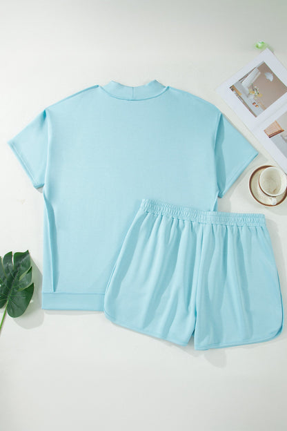 Solid Mock Neck Short Sleeve Top & Short Set
