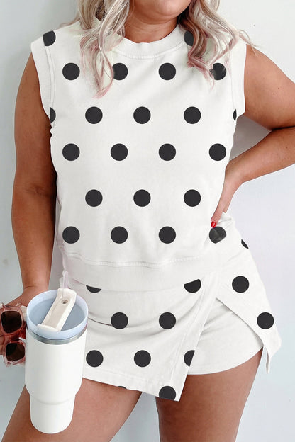 Plus Size Polka Dot Tank & Split Skort Set