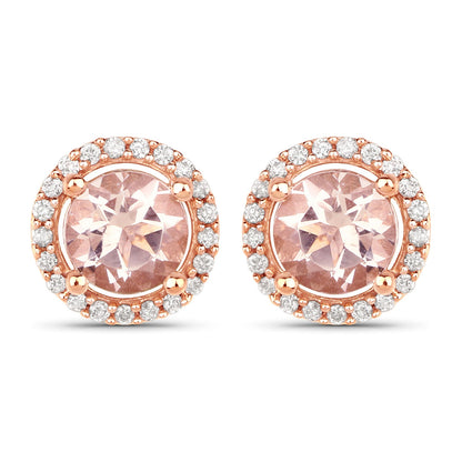 0.93 Carat Genuine Morganite and White Diamond 14K Rose Gold Earrings