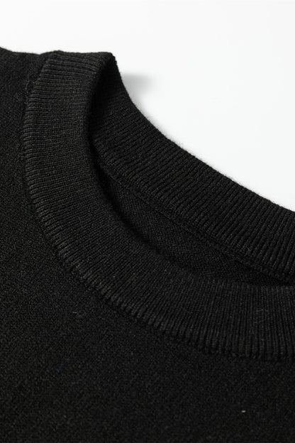 Racing Red Solid Color Crew Neck Knit Cap Sleeve Sweater