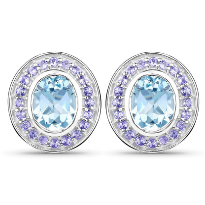 6.30 ct. Genuine Blue Topaz and Tanzanite .925 Sterling Silver Earrings