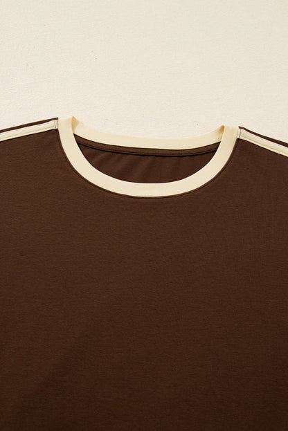 Malani Varsity Striped Crew Neck Long Sleeve Top - Dark Brown
