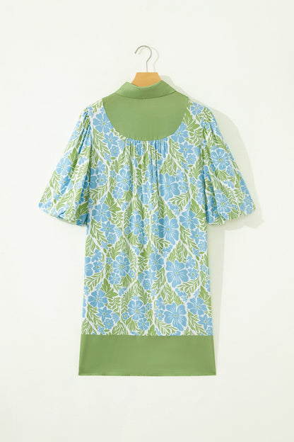 Floral Colorblock Patchwork Collar Mini Dress