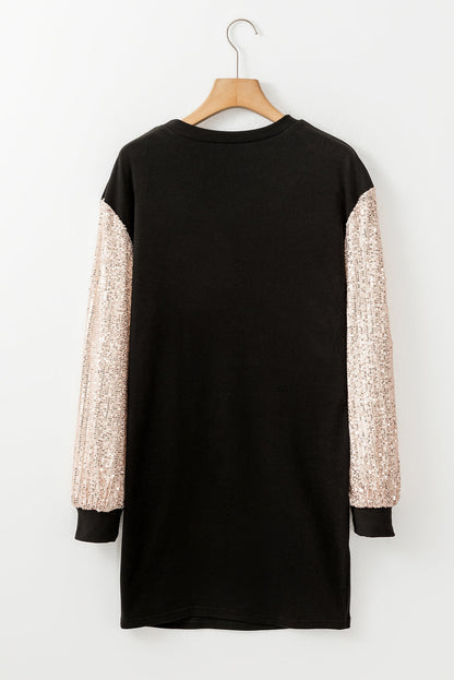 Sequin Patchwork Puff Sleeve Mini Dress