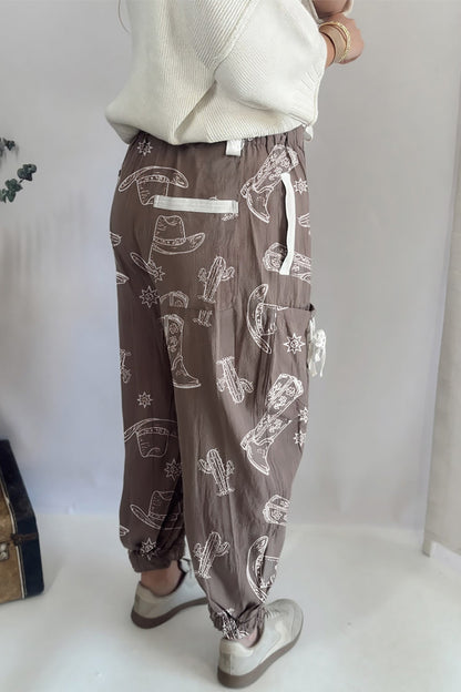 Western Cactus Cowgirl Drawstring Jogger Pants