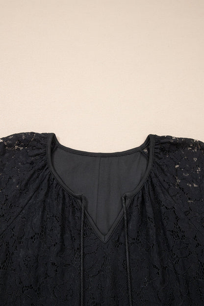 Lace Overlay Tassel Tie Short Sleeve Maxi Dress