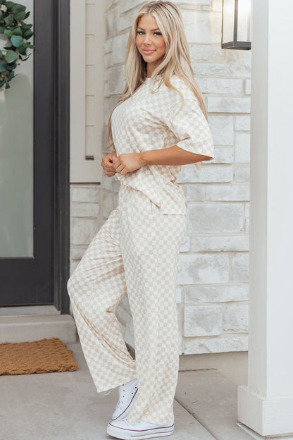 Checker Short Sleeve Tee & Pants Lounge Set