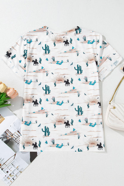 Western Cactus Crew Neck Short Sleeve Top