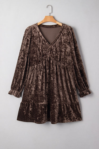 Plus Size Velvet Puff Sleeve Babydoll Mini Dress