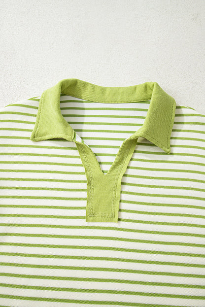 Stripe Collared V-Neck Pullover and Skort Set