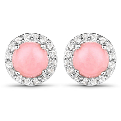 1.36 ct Genuine Pink Opal and White Topaz .925 Sterling Silver Earrings