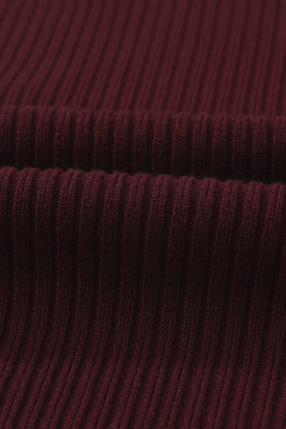 Solid Ribbed Knit Patch Pocket Short Sleeve Sweater