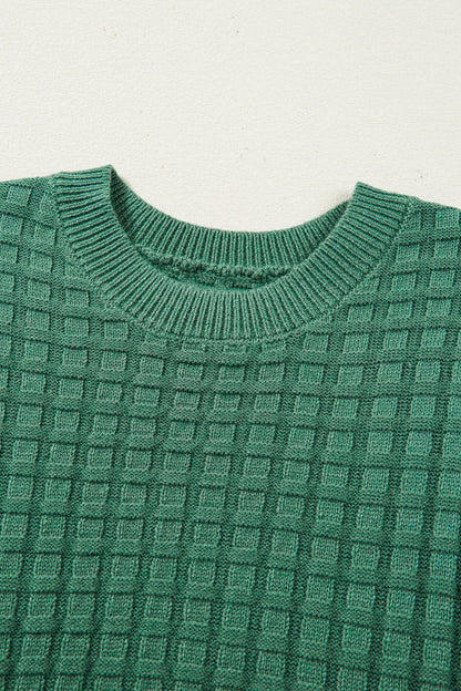 Solid Textured Round Neck Short Sleeve Sweater